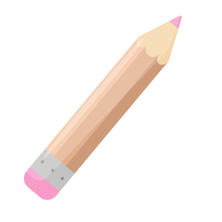Pencil flat vector illustration .Small sharp pencil. background design. school supplies. Little crayon. office tools. Art. stationery. Yellow pencil with eraserのイラスト素材