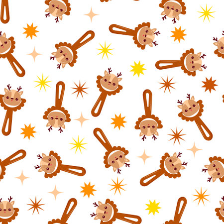 Seamless pattern with baby deer rattle. Children's pattern on textiles. Gentle children's white background.のイラスト素材