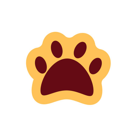 Flat cartoon animal footprint. Cat or dog paw web icon color .silhouette of a paw print, isolatedのイラスト素材