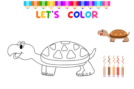 Lets color cute animals.Coloring book for young children. education game for kids. Paint the turtle.のイラスト素材