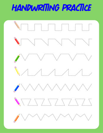 Tracing lines with pencil. Handwriting practice for children.Practicing fine motor skills. Educational game for preschool kids. vector illustrationのイラスト素材