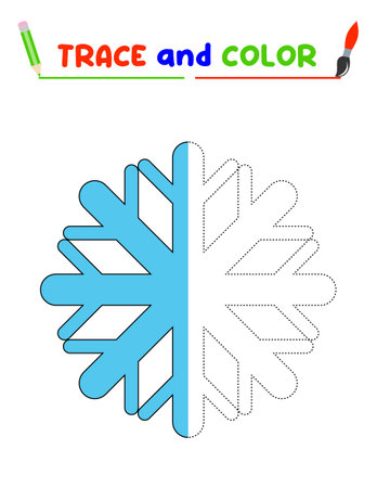 Trace and color the isnowflake. A training sheet for preschool children. Snowflake Coloring Bookのイラスト素材