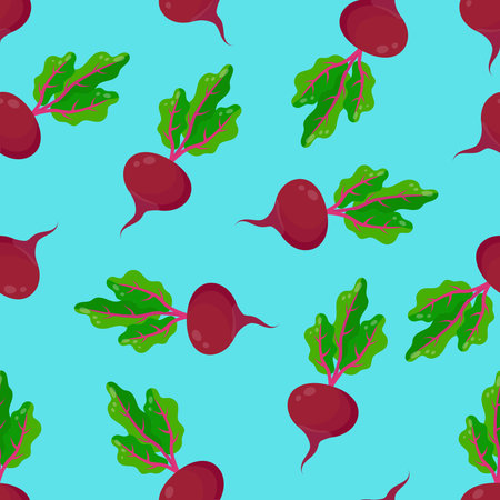Seamless pattern with beetroot on a blue background. A pattern with vegetables on textiles for the...