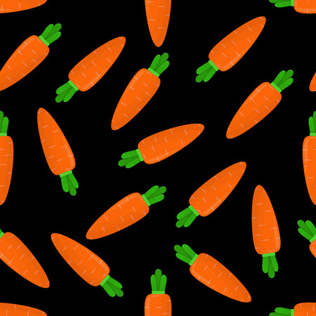 Seamless pattern with carrots on a black background. Cute textile pattern.