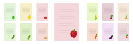 Note of cute vegetable label illustration. memo, paper. vector drawing. writing paper.Setのイラスト素材