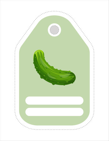 Cute vegetable label. Memo, writing paper.Label with the image of a cucumber.のイラスト素材