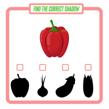 Find the correct shadow. vegetable pepper. Teaching childrenのイラスト素材