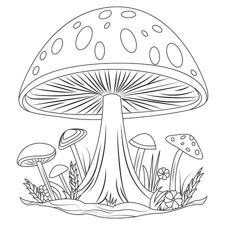 A few mushrooms. Children's coloring book. Large mushroom fly agaric.のイラスト素材