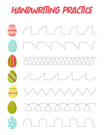 Tracing lines with eggs. Handwriting practice for children.Practicing fine motor skills. Educational game for preschool kids. Vector illustration.のイラスト素材