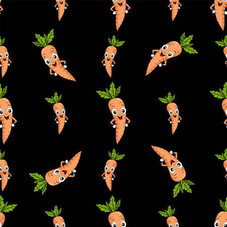 A seamless pattern with a funny carrot. Funny carrots in a seamless Design.black background.のイラスト素材