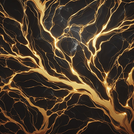 abstract marble pattern with a predominance of black color and contrasting gold and bronze veins, creating an effect of depth and luxury in the designの素材