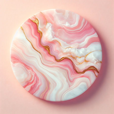 the texture of pink marble with golden veins and white streaks. The transitions from pale to rich pink create a unique and elegant patternの素材