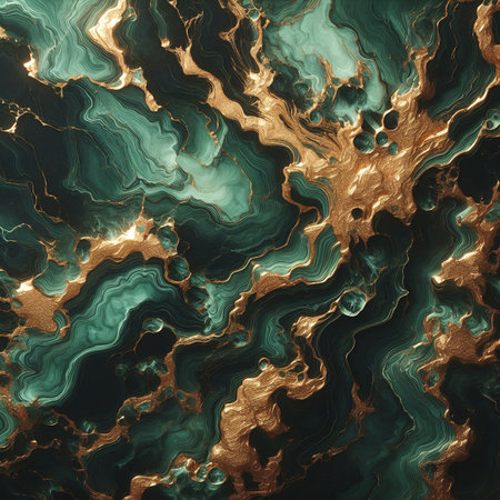 malachite or marble with gold veins. The colors range from dark green to light turquoise, creating the effect of cracks and layeringの素材