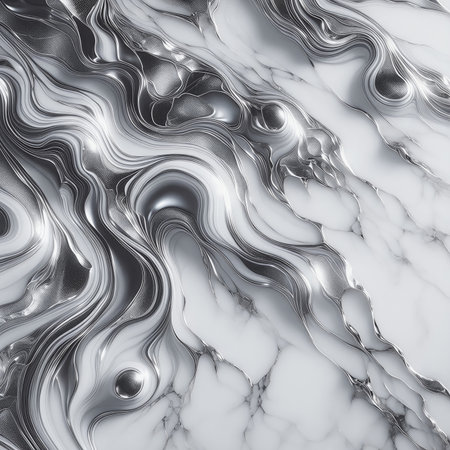 an abstract texture resembling marble or rock layers in shades of white, gray, silver and gold, creating an effect of luxury and sophistication with characteristic cracks and patternsの素材