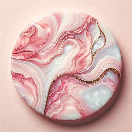 the texture of pink marble with golden veins and white streaks. The transitions from pale to rich pink create a unique and elegant patternの素材
