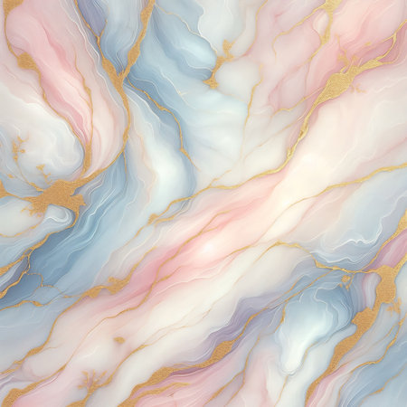 abstract drawing with elements reminiscent of marble and watercolor, with delicate pink and blue tones, decorated with golden patterns, creating an atmosphere of elegance and sophisticationの素材