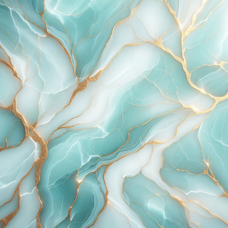 an abstract pattern resembling marble or agate in delicate light blue and white tones with gold veins, creating a feeling of luxury and tranquility.の素材
