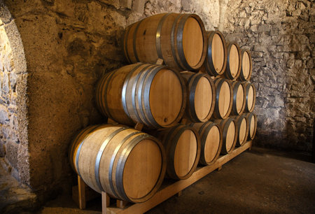 Wine barrels in a old wine cellar