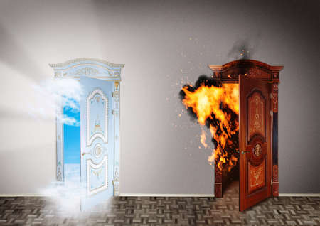 Two doors to heaven and hell  Choice concept の写真素材