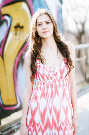 Beautiful young multicultural woman outdoors in a fashion pose  Selected focus の写真素材