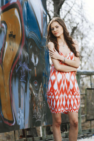Beautiful young multicultural woman outdoors in a fashion pose  Selected focus の写真素材