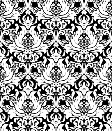 Vector. Seamless monochrome damask vintage pattern.のイラスト素材