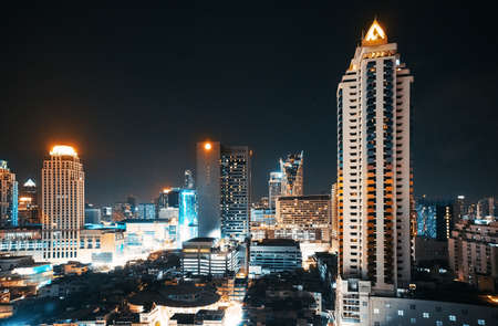Bangkok Cityscape, Business district with high building at dusk (Bangkok, Thailand)のeditorial素材