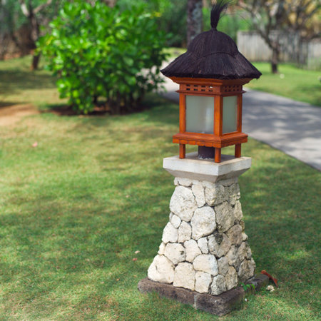 Balinese lanterns in the tropical gardenの写真素材