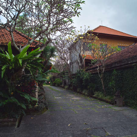 Bali. Indonesia. Rural street with traditional buildings.の写真素材