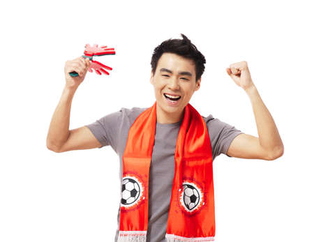 Football fan isolated on whiteの写真素材