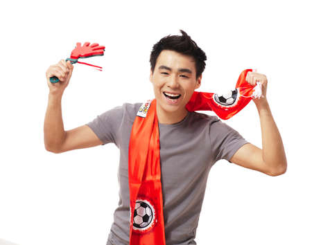 Football fan isolated on whiteの写真素材