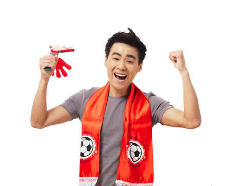 Football fan isolated on whiteの写真素材