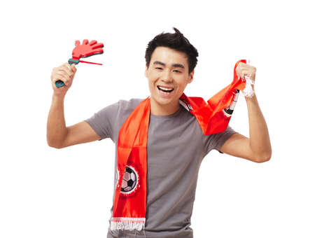 Football fan isolated on whiteの写真素材