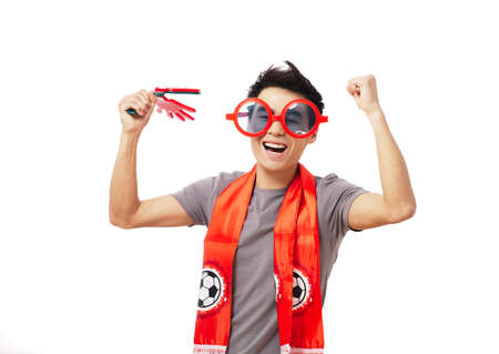Football fan isolated on whiteの写真素材