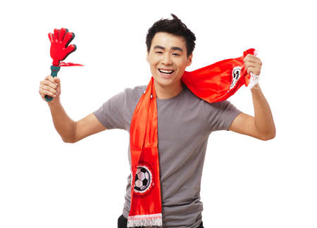 Football fan isolated on whiteの写真素材