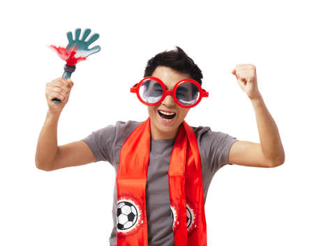 Football fan isolated on whiteの写真素材