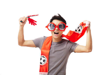 Football fan isolated on whiteの写真素材