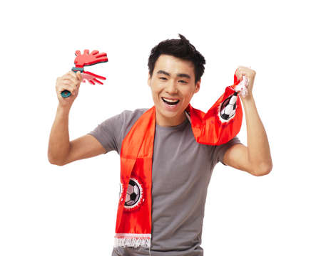 Football fan isolated on whiteの写真素材