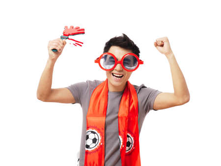 Football fan isolated on whiteの写真素材