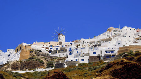 The beautiful and charming island of Santoriniの写真素材