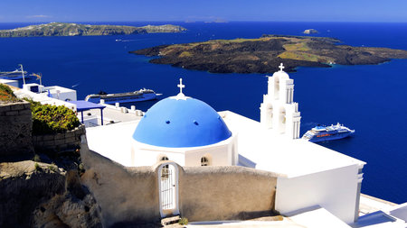 The picturesque and charming island of Santoriniのeditorial素材