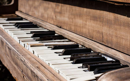 The keys of a piano left to the weather and sun in the Nevada desertの写真素材
