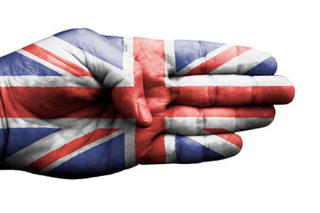 A hand embellished with the Union Jack on whiteの写真素材