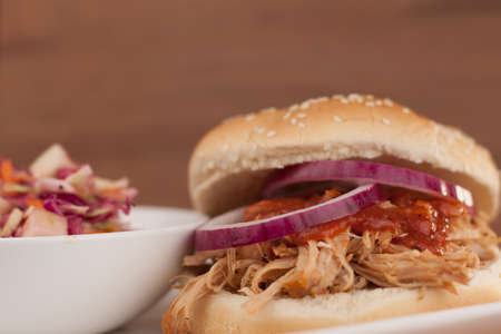 Pulled Pork BBQ Sandwich with vinegar-based Apple Cole Slawの写真素材