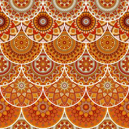 Seamless patchwork pattern with mandalas in ethnic style. Decorative ornament.のイラスト素材