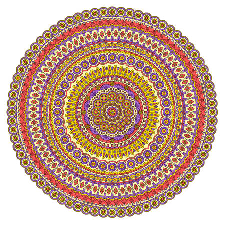 Round mandala with a bright pattern. Vector print isolated on white background.のイラスト素材