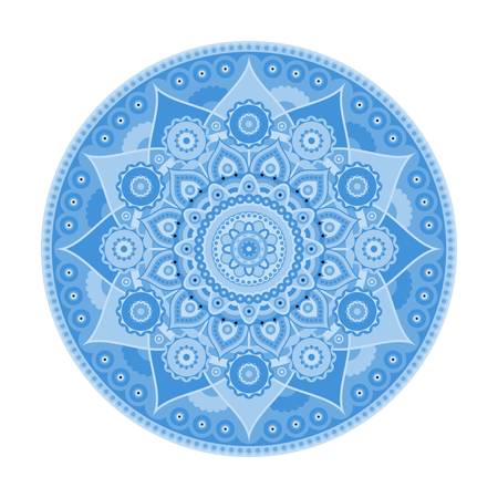 Round mandala with blue flower pattern isolated on white background. Vector print.のイラスト素材