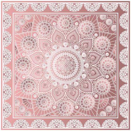 Bandana print with decorative mandala pattern in dusty rose colors. Vector drawing.のイラスト素材