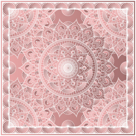 Beautiful bandana print with mandala pattern. Kerchief design in dusty rose colors.