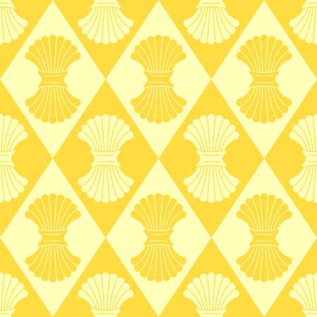 Seamless rhombic ornament with bunches. Vector design in yellow colors.のイラスト素材